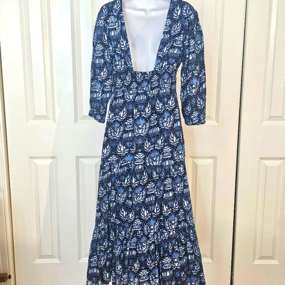 Caroline Constas Blue Dahlia Navy Deep V Open Back Maxi Dress NWT - Picture 5 of 11
